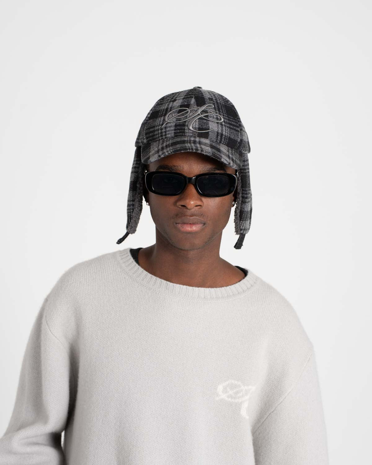 Dog-Ear Cap Checked Grey